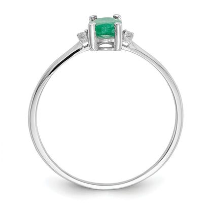 14k White Gold Diamond and 6x4 Oval Emerald Birthstone Ring