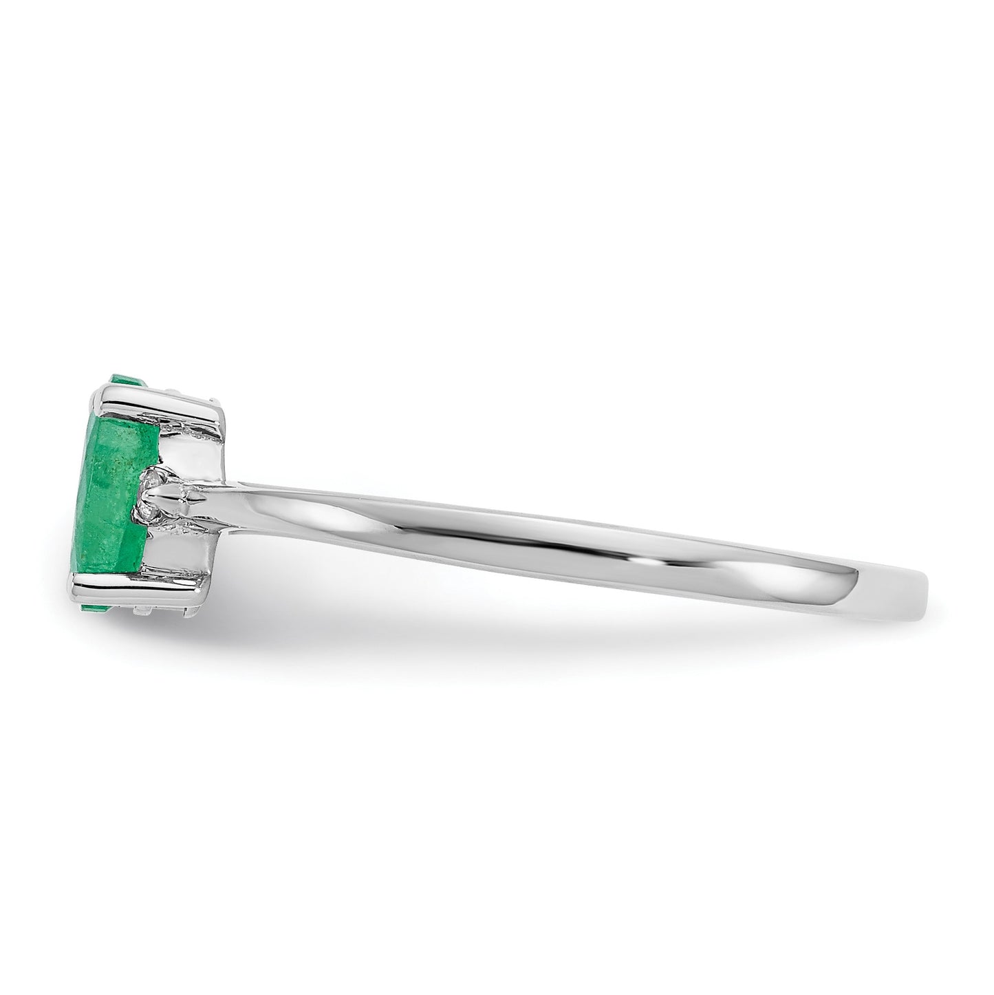 14k White Gold Diamond and 6x4 Oval Emerald Birthstone Ring