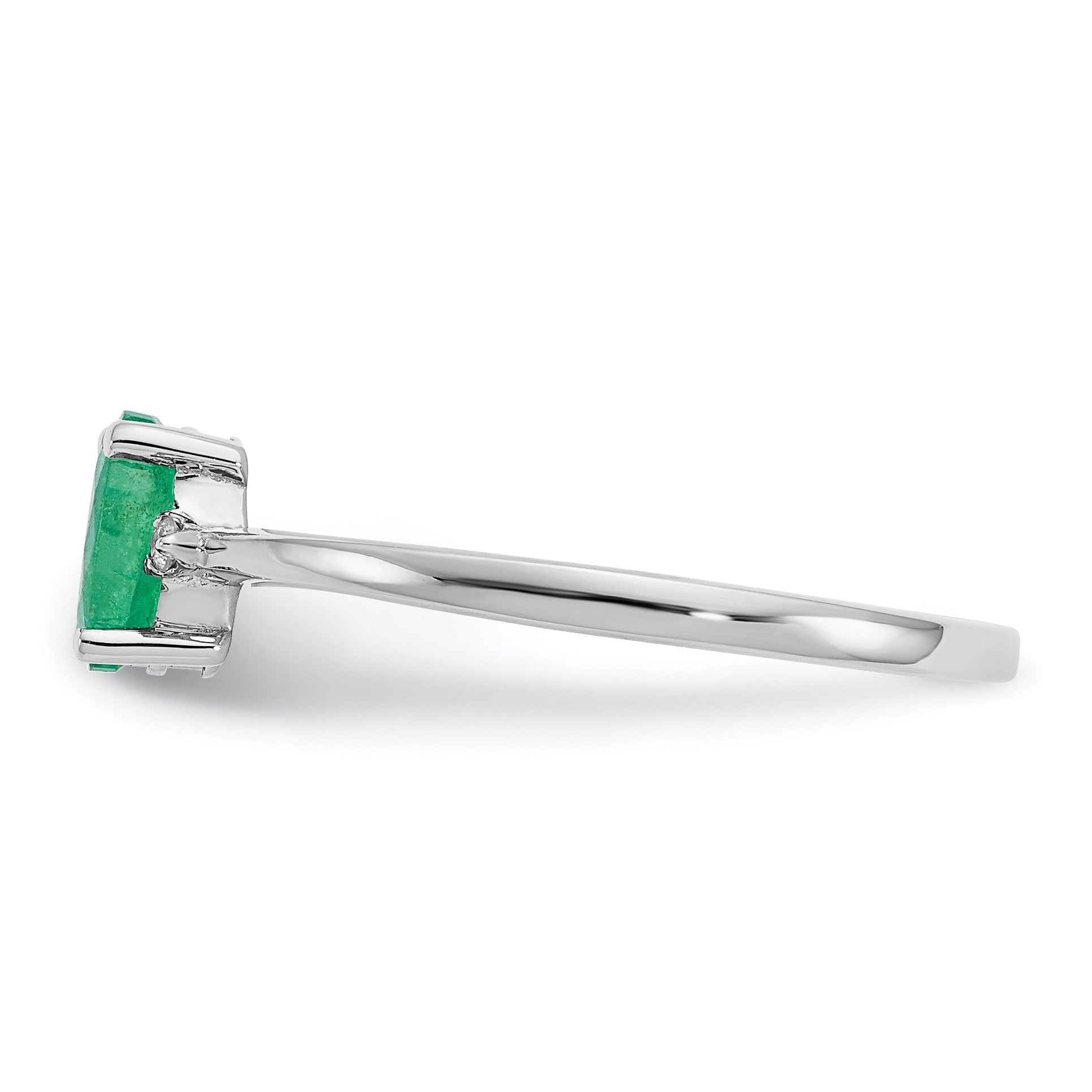 14k White Gold Diamond and 6x4 Oval Emerald Birthstone Ring