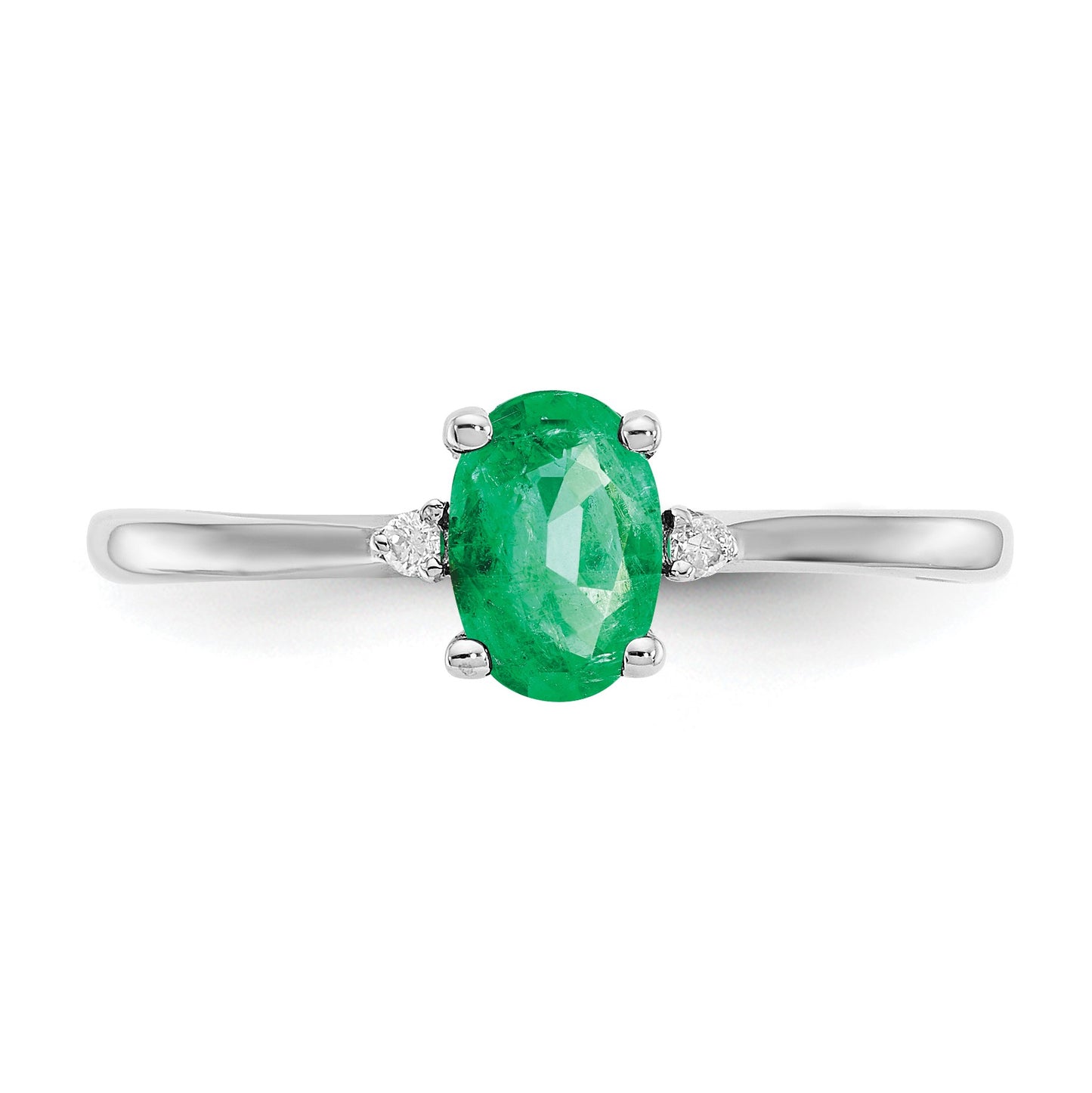 14k White Gold Diamond and 6x4 Oval Emerald Birthstone Ring