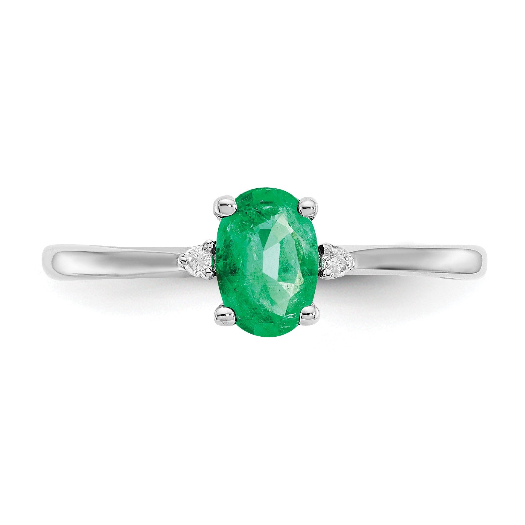14k White Gold Diamond and 6x4 Oval Emerald Birthstone Ring