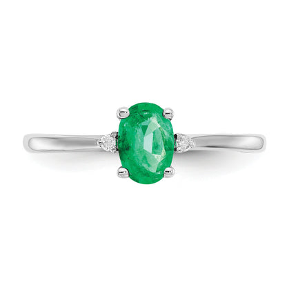 14k White Gold Diamond and 6x4 Oval Emerald Birthstone Ring