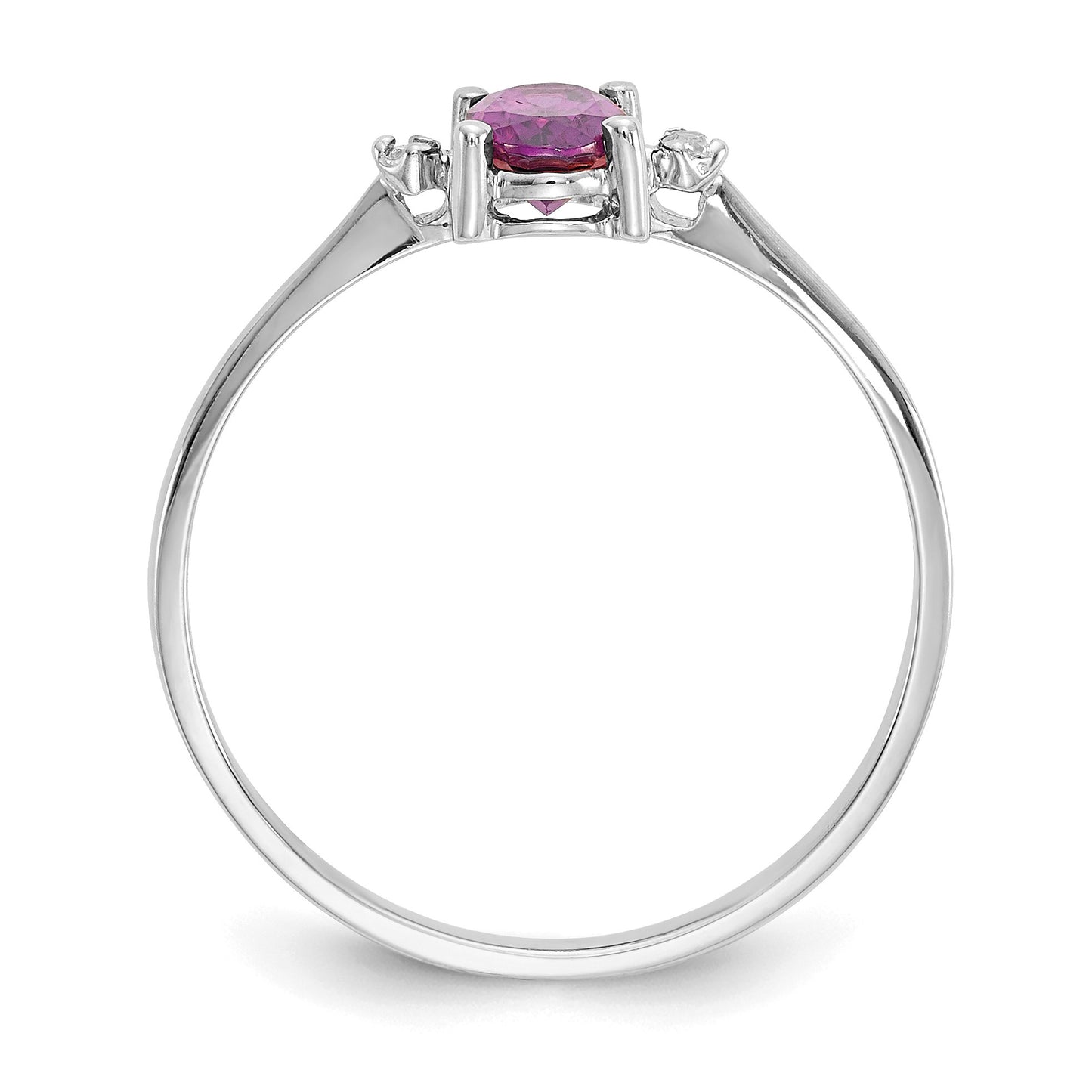 14k White Gold Diamond and 6x4 Oval Rhodolite Garnet Birthstone Ring
