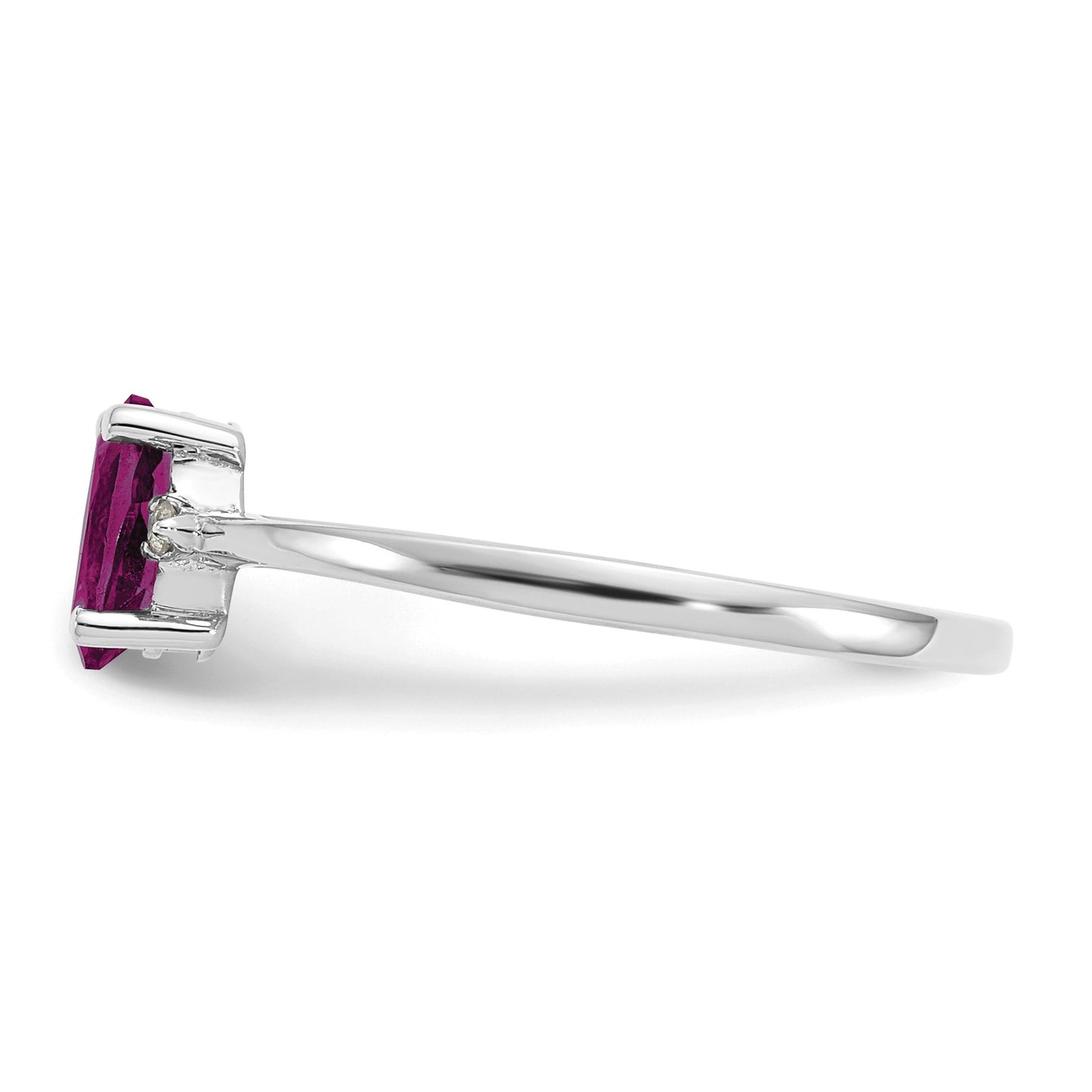 14k White Gold Diamond and 6x4 Oval Rhodolite Garnet Birthstone Ring