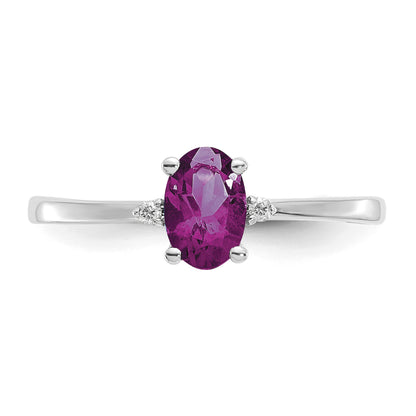 14k White Gold Diamond and 6x4 Oval Rhodolite Garnet Birthstone Ring