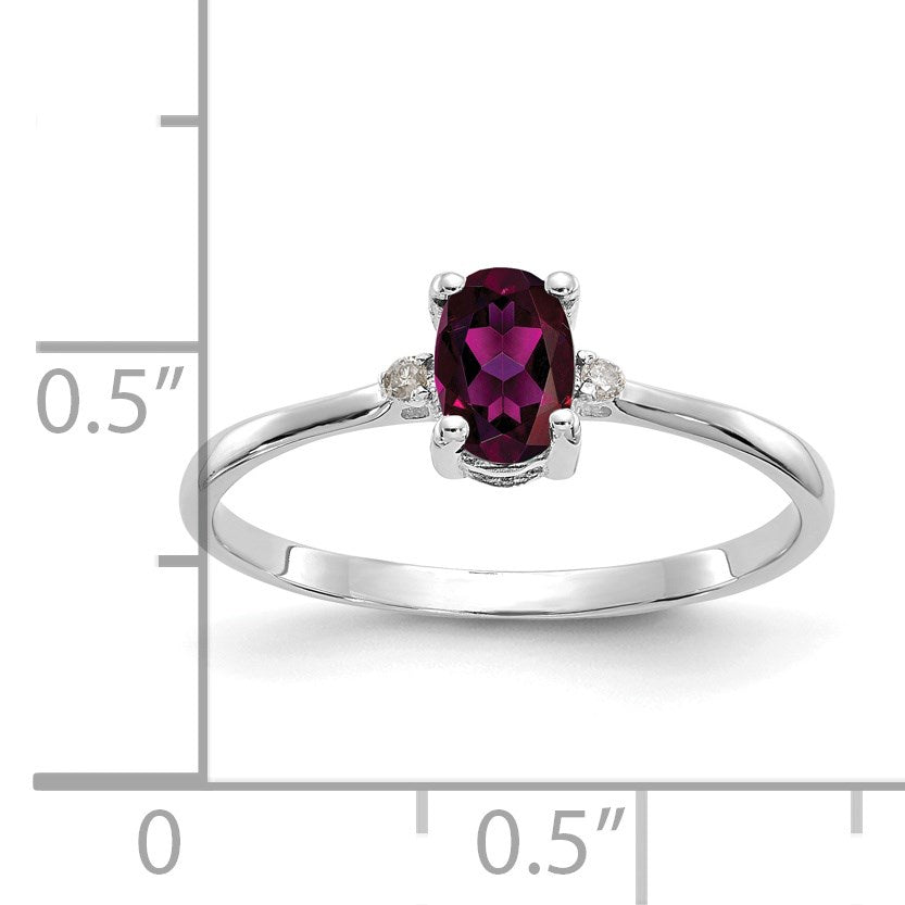 14k White Gold Diamond and 6x4 Oval Rhodolite Garnet Birthstone Ring