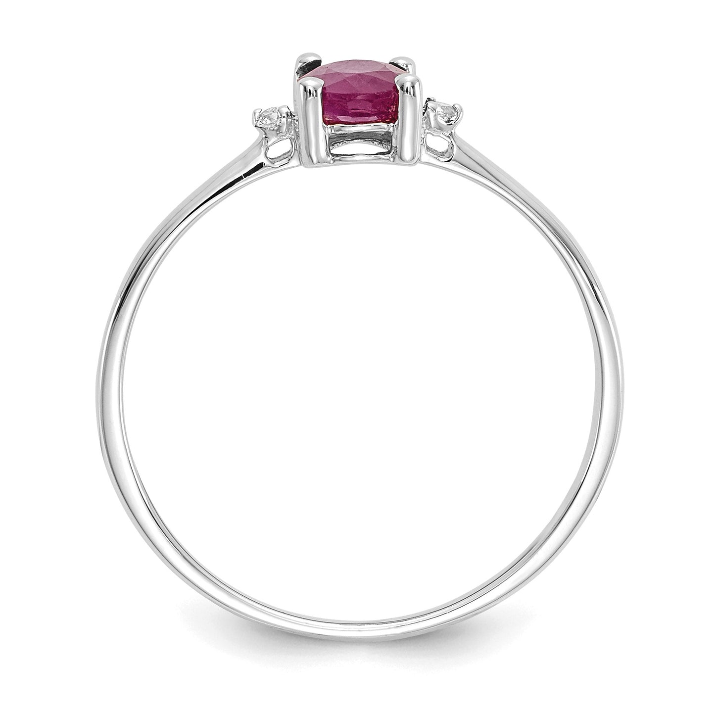 14k White Gold Diamond and 6x4 Oval Ruby Birthstone Ring