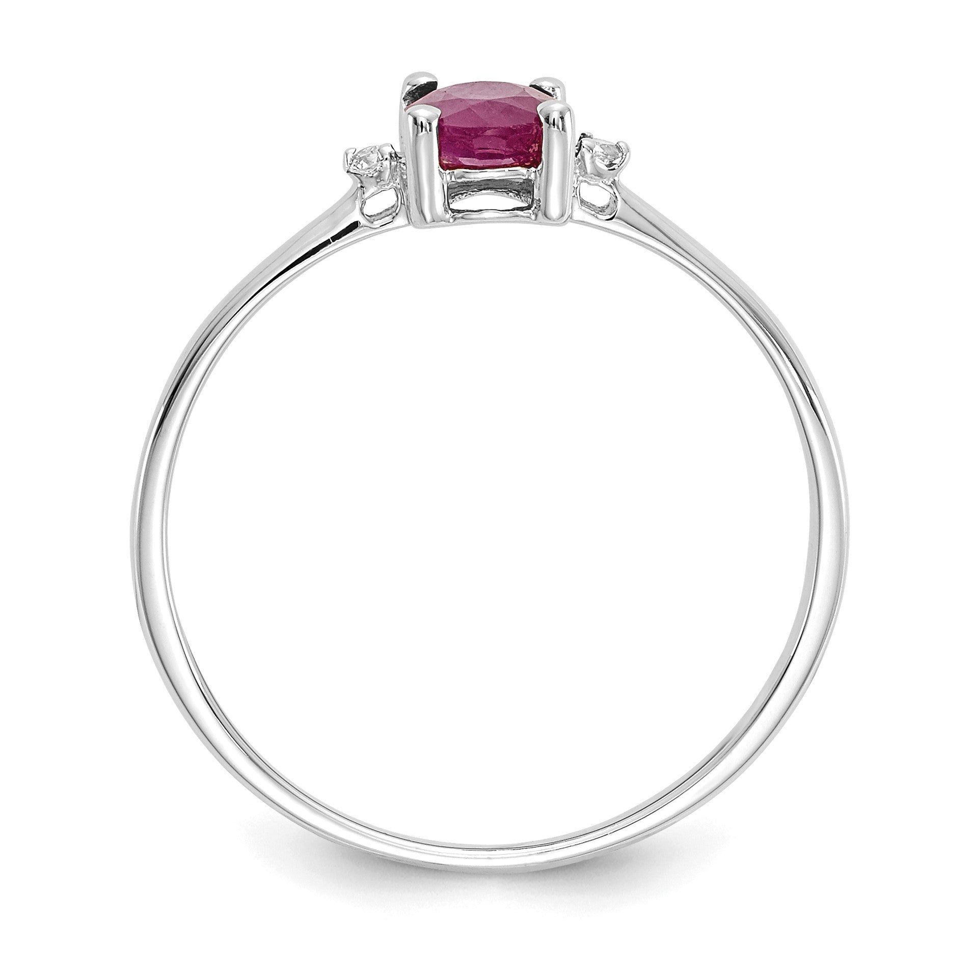 14k White Gold Diamond and 6x4 Oval Ruby Birthstone Ring