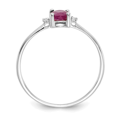 14k White Gold Diamond and 6x4 Oval Ruby Birthstone Ring