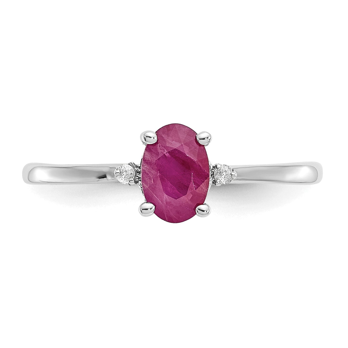 14k White Gold Diamond and 6x4 Oval Ruby Birthstone Ring