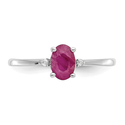 14k White Gold Diamond and 6x4 Oval Ruby Birthstone Ring