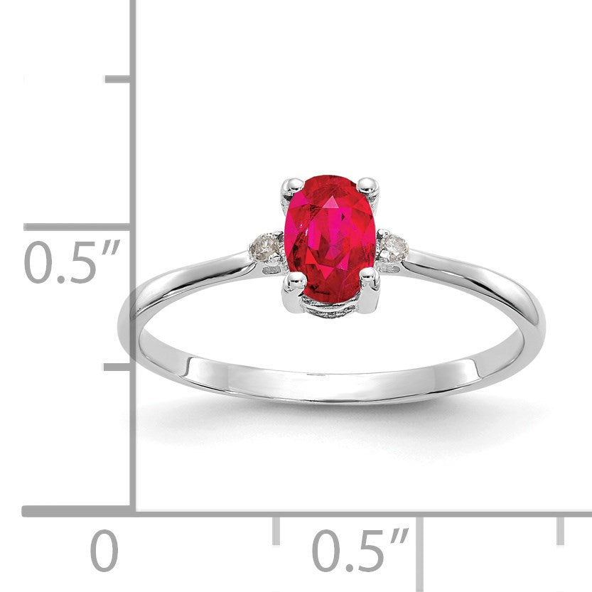 14k White Gold Diamond and 6x4 Oval Ruby Birthstone Ring