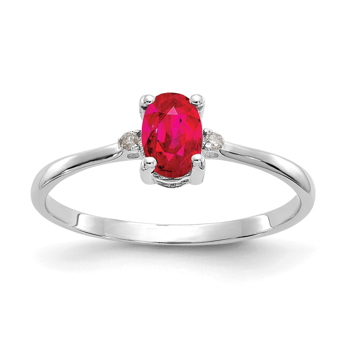 14k White Gold Diamond and 6x4 Oval Ruby Birthstone Ring