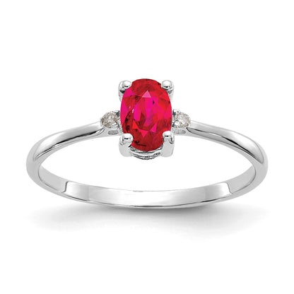 14k White Gold Diamond and 6x4 Oval Ruby Birthstone Ring