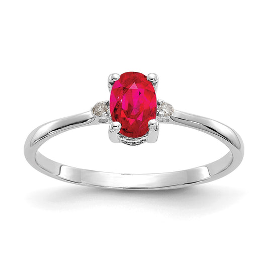 14k White Gold Diamond and 6x4 Oval Ruby Birthstone Ring