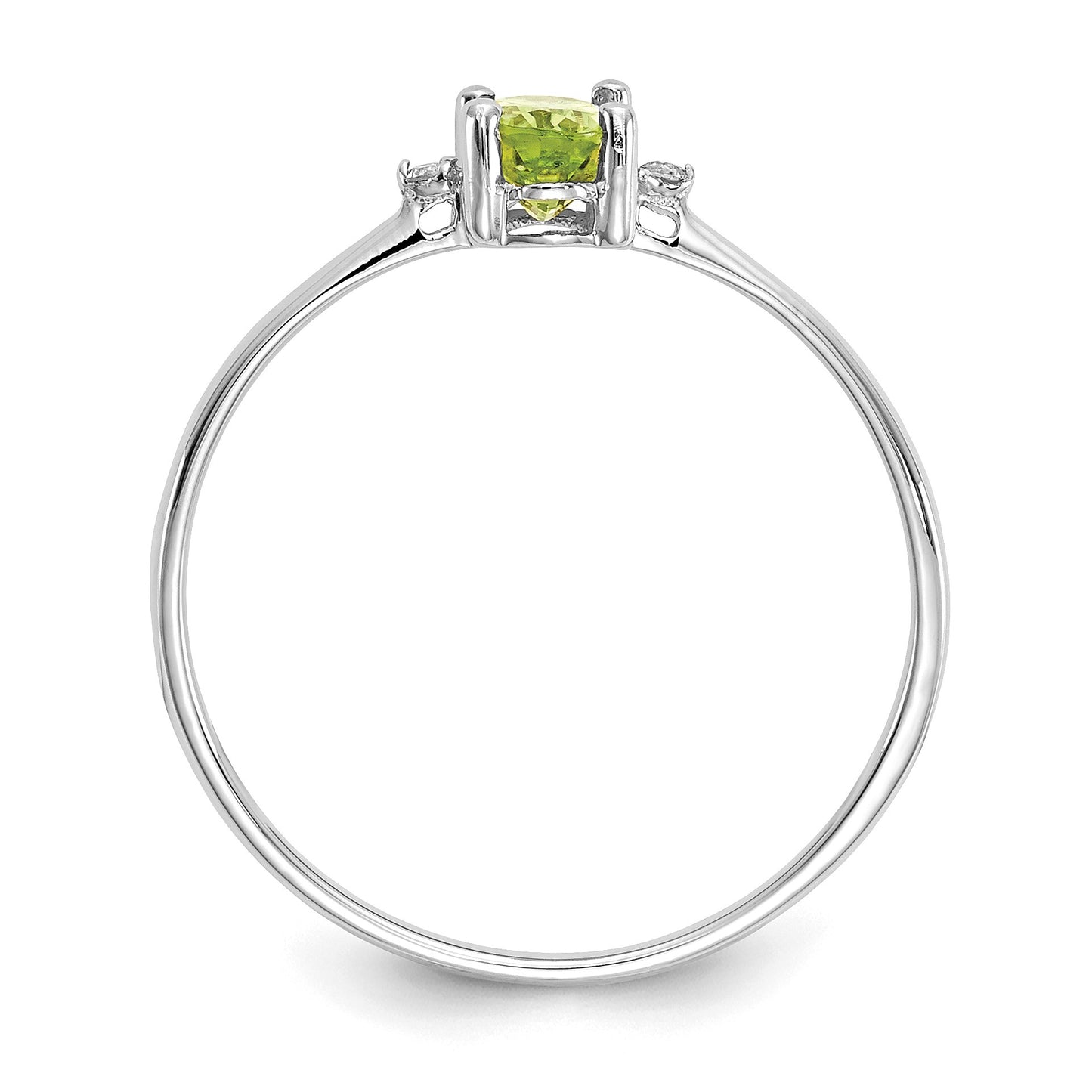 14k White Gold Diamond and 6x4 Oval Peridot Birthstone Ring