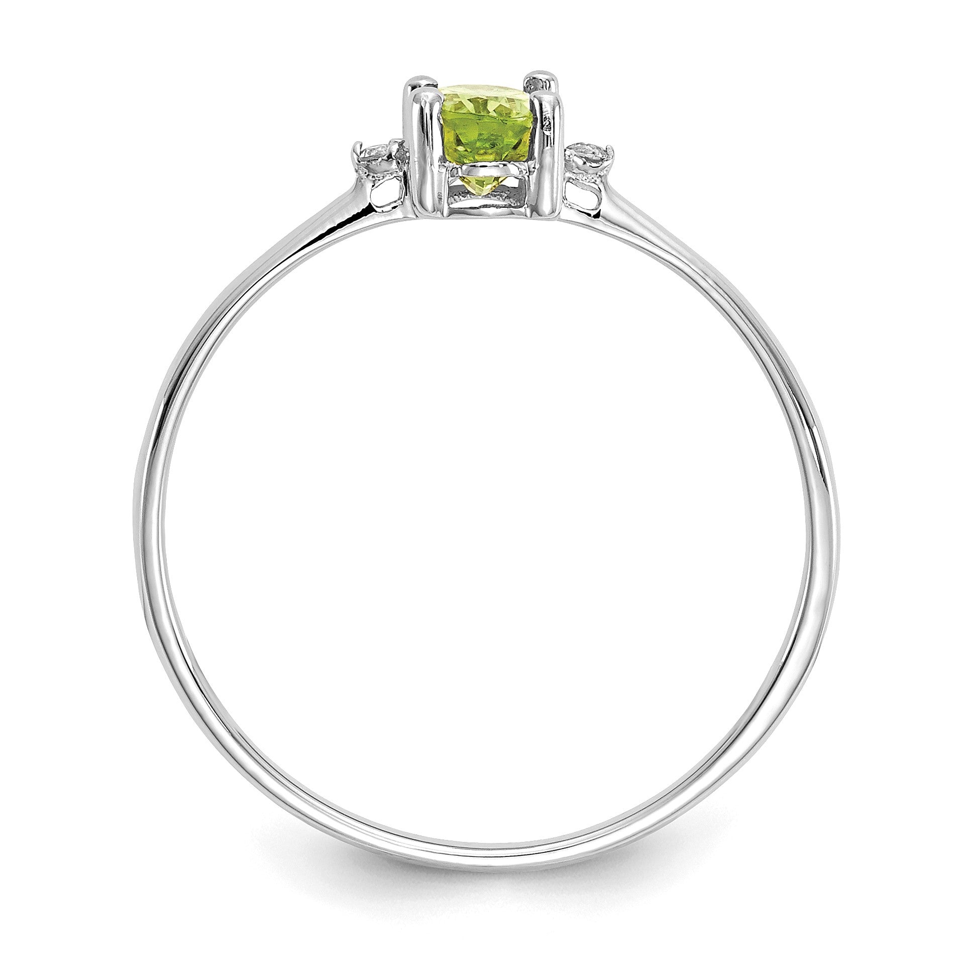 14k White Gold Diamond and 6x4 Oval Peridot Birthstone Ring