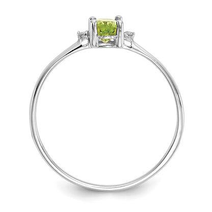 14k White Gold Diamond and 6x4 Oval Peridot Birthstone Ring