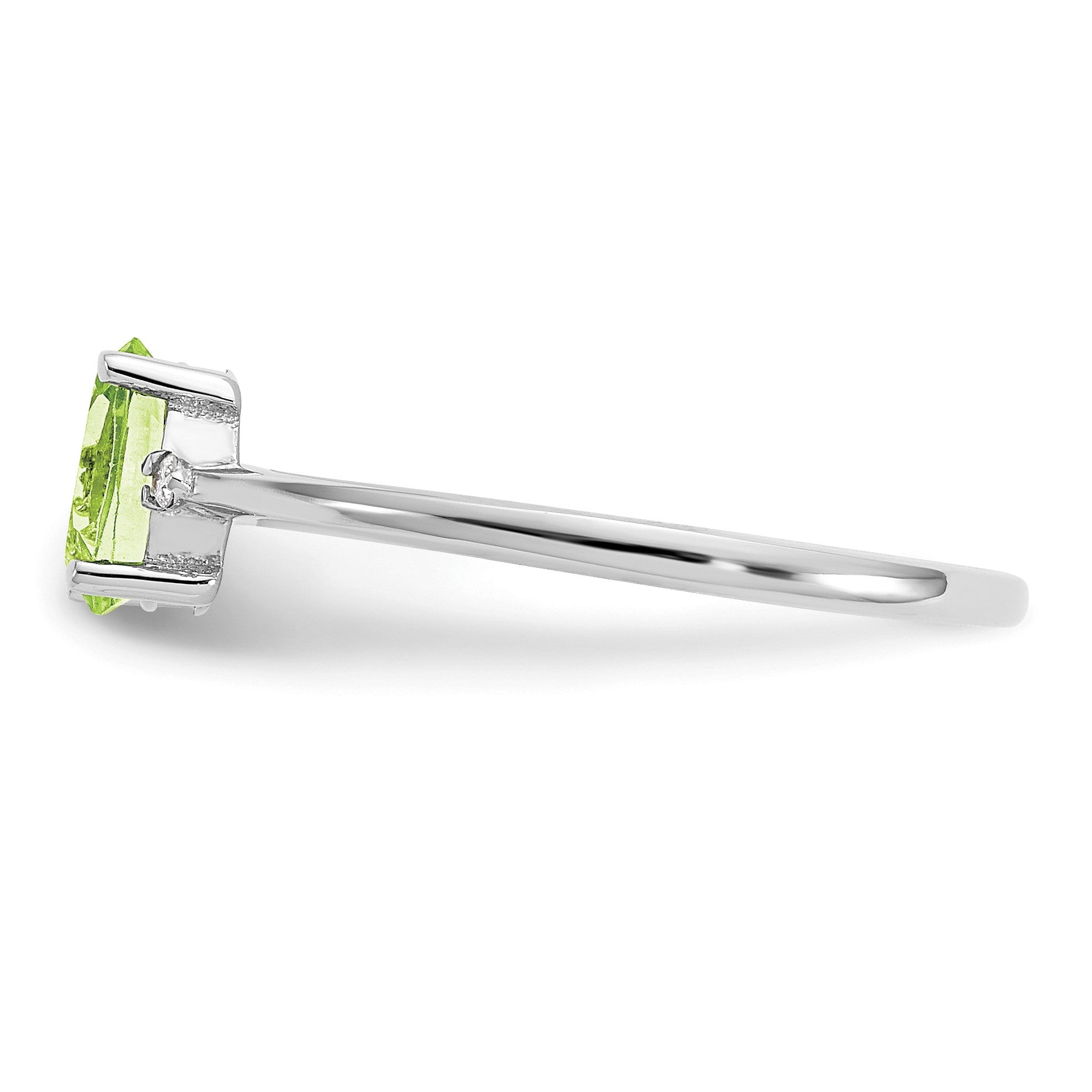 14k White Gold Diamond and 6x4 Oval Peridot Birthstone Ring