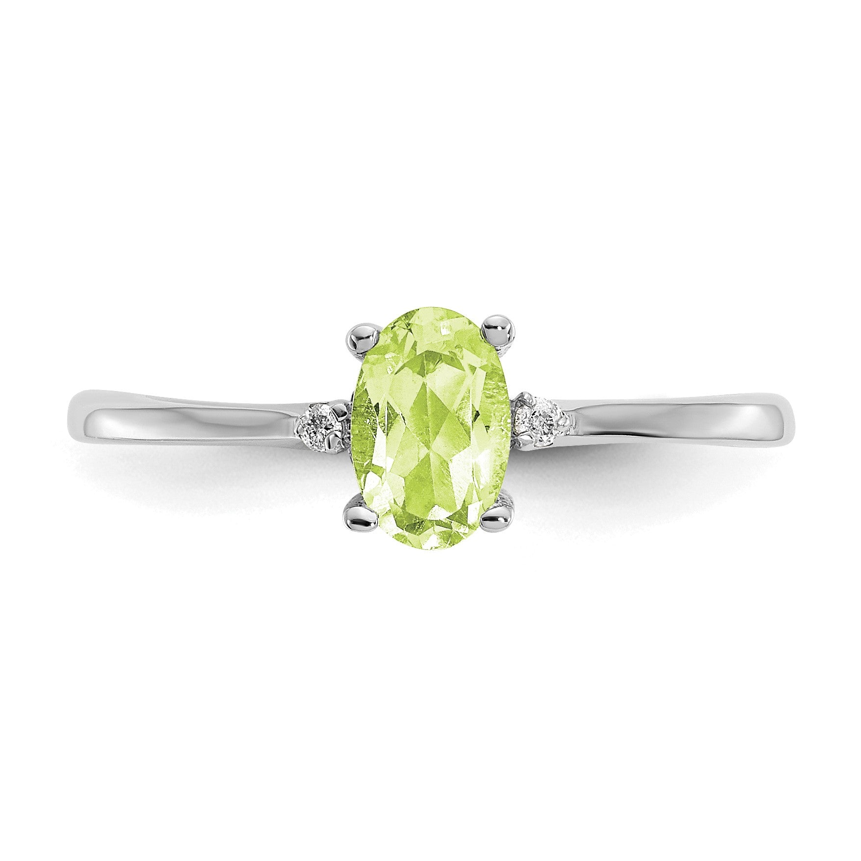 14k White Gold Diamond and 6x4 Oval Peridot Birthstone Ring
