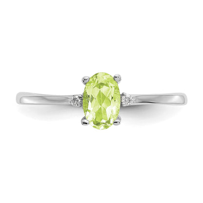 14k White Gold Diamond and 6x4 Oval Peridot Birthstone Ring