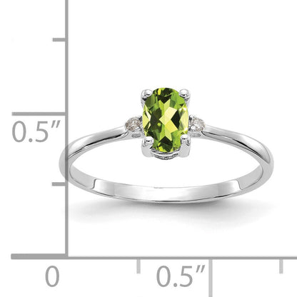 14k White Gold Diamond and 6x4 Oval Peridot Birthstone Ring