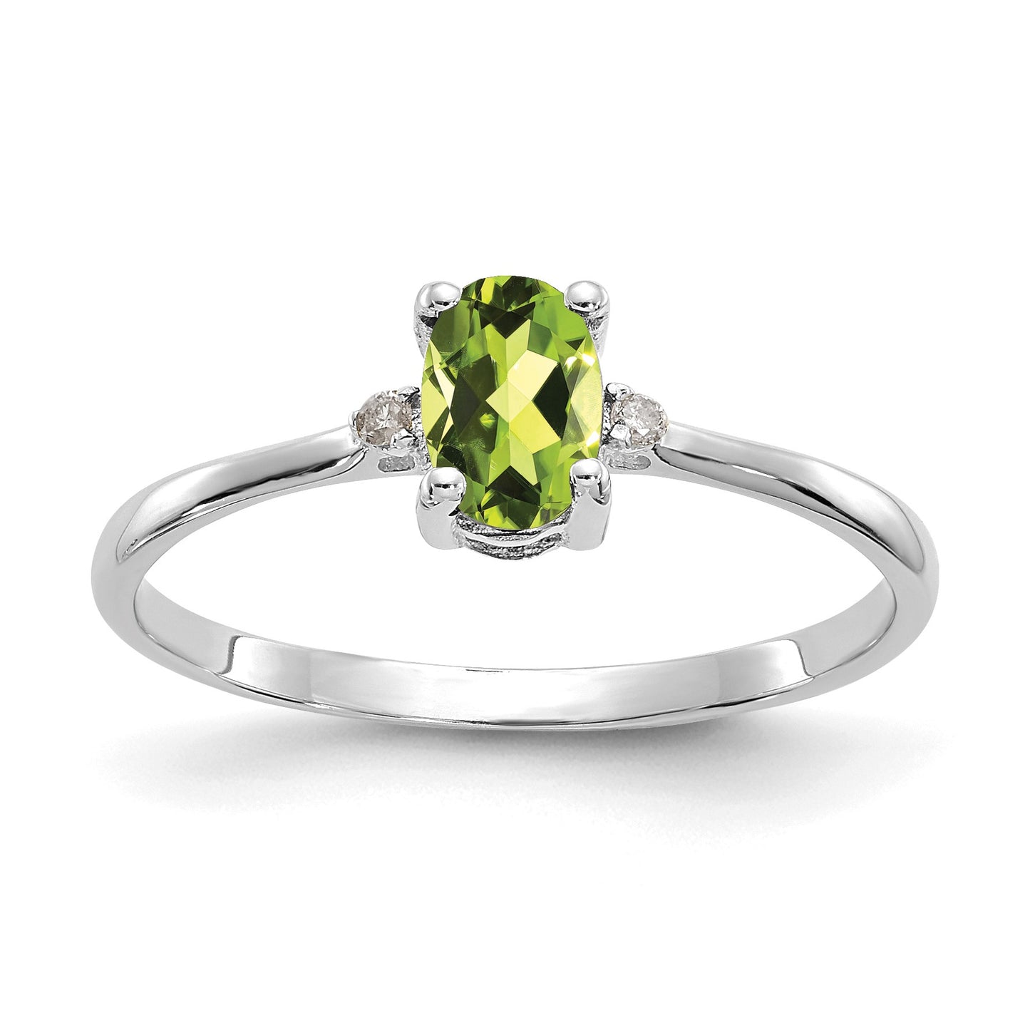 14k White Gold Diamond and 6x4 Oval Peridot Birthstone Ring