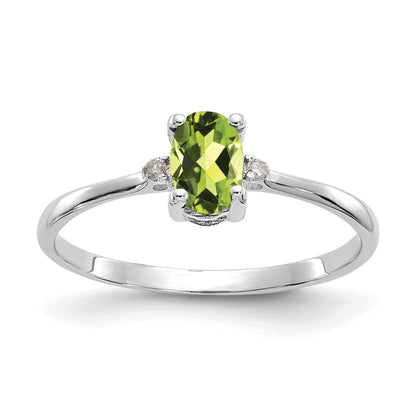 14k White Gold Diamond and 6x4 Oval Peridot Birthstone Ring