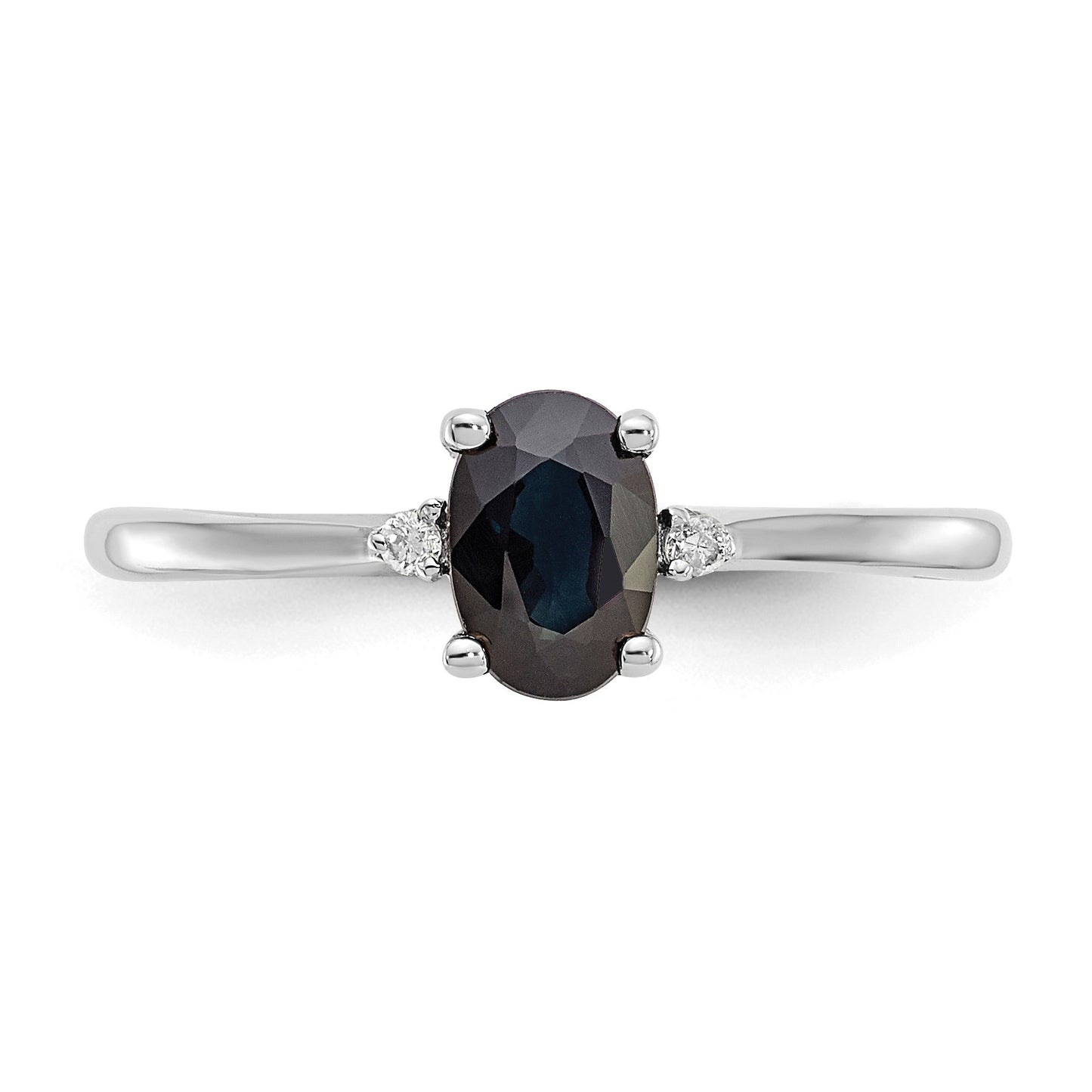 14k White Gold Diamond and 6x4 Oval Sapphire Birthstone Ring
