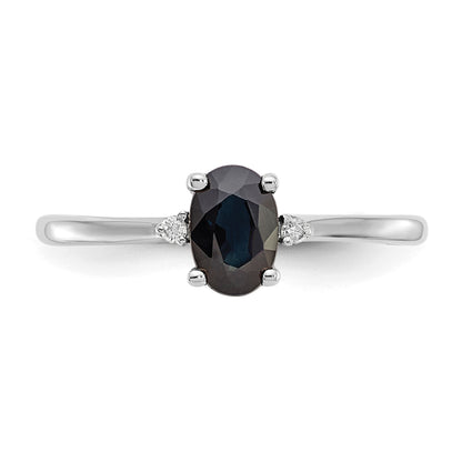 14k White Gold Diamond and 6x4 Oval Sapphire Birthstone Ring