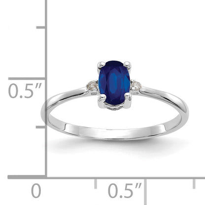 14k White Gold Diamond and 6x4 Oval Sapphire Birthstone Ring