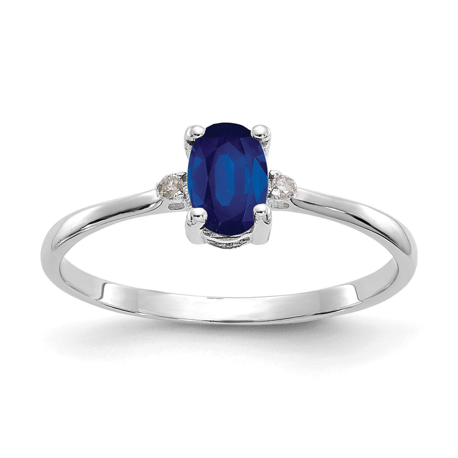 14k White Gold Diamond and 6x4 Oval Sapphire Birthstone Ring
