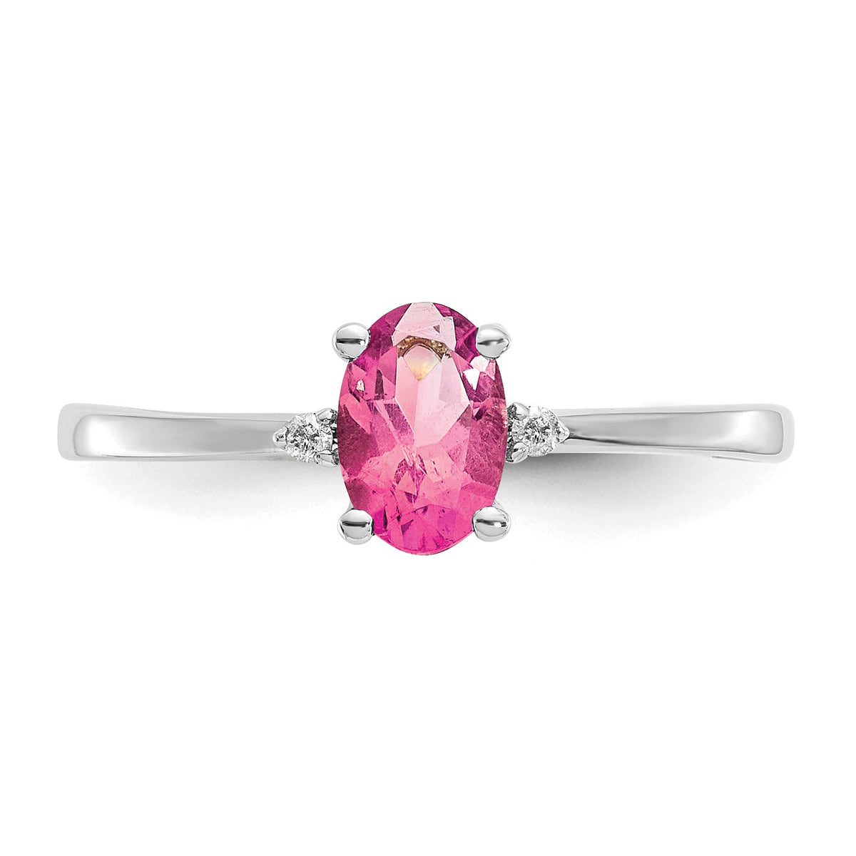 14k White Gold Diamond and 6x4 Oval Pink Tourmaline Birthstone Ring