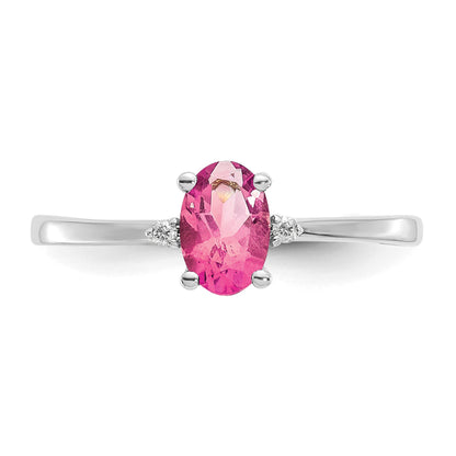 14k White Gold Diamond and 6x4 Oval Pink Tourmaline Birthstone Ring