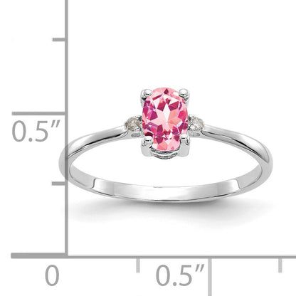 14k White Gold Diamond and 6x4 Oval Pink Tourmaline Birthstone Ring