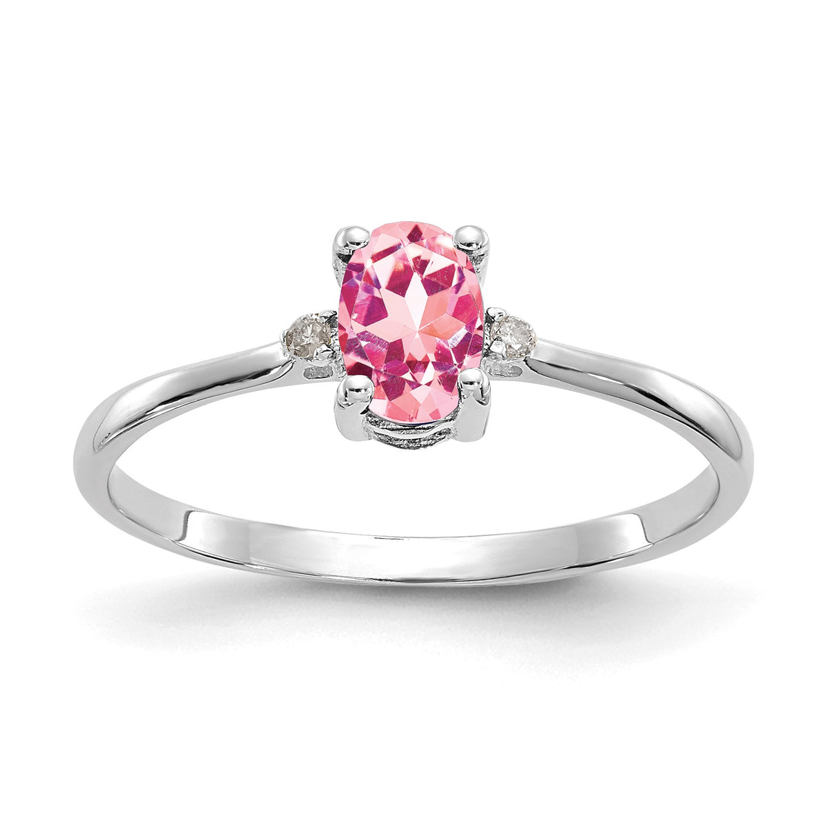14k White Gold Diamond and 6x4 Oval Pink Tourmaline Birthstone Ring