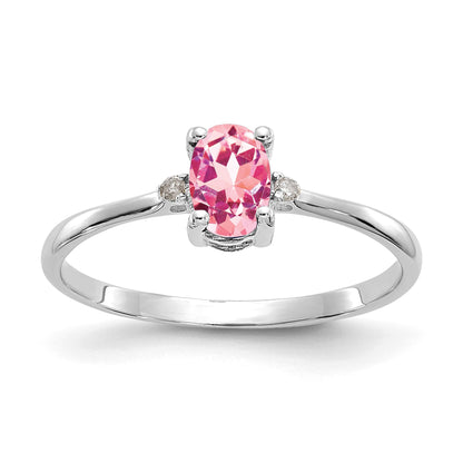 14k White Gold Diamond and 6x4 Oval Pink Tourmaline Birthstone Ring