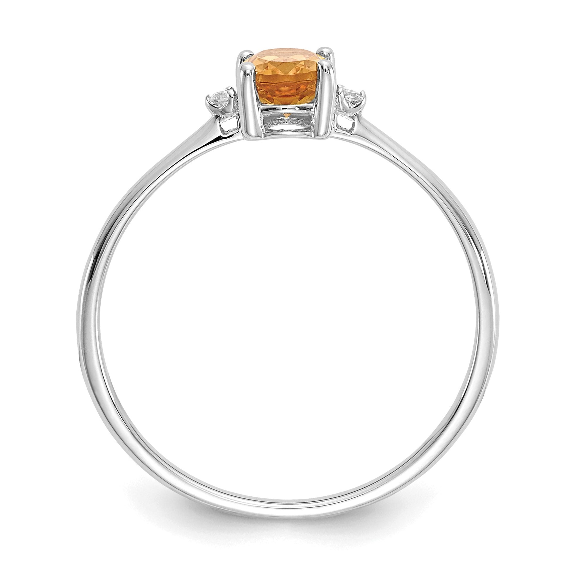 14k White Gold Diamond and 6x4 Oval Citrine Birthstone Ring