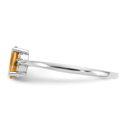 14k White Gold Diamond and 6x4 Oval Citrine Birthstone Ring