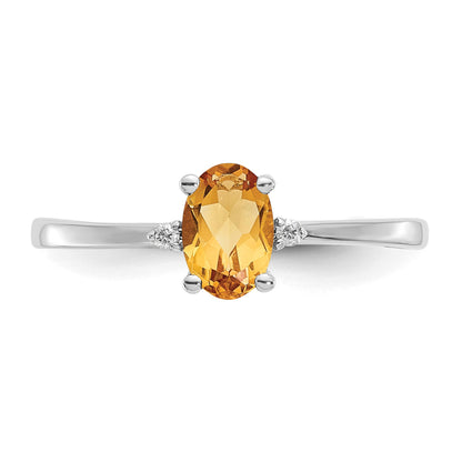 14k White Gold Diamond and 6x4 Oval Citrine Birthstone Ring