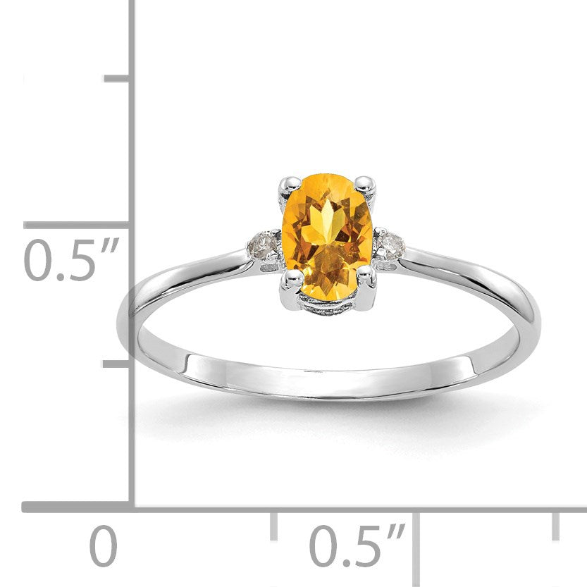 14k White Gold Diamond and 6x4 Oval Citrine Birthstone Ring