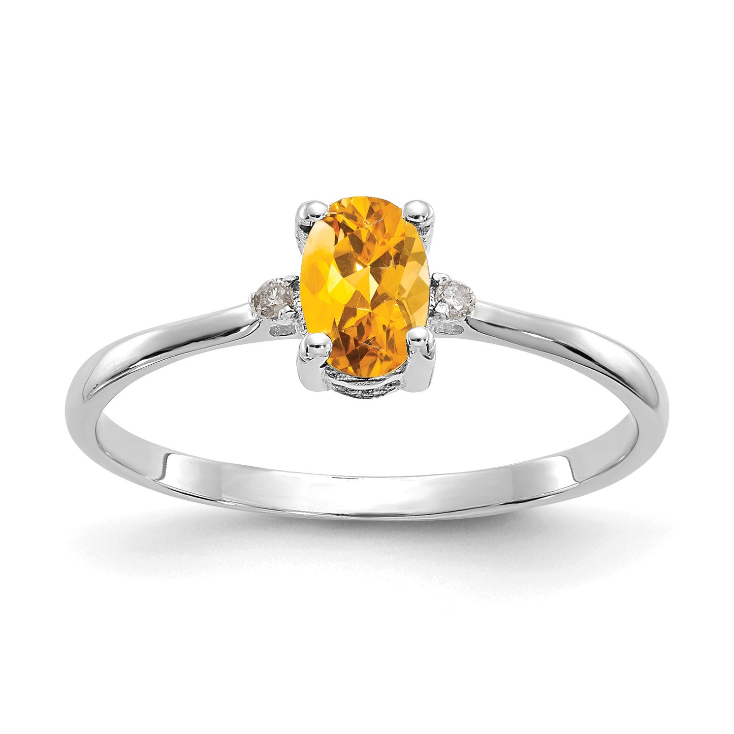 14k White Gold Diamond and 6x4 Oval Citrine Birthstone Ring