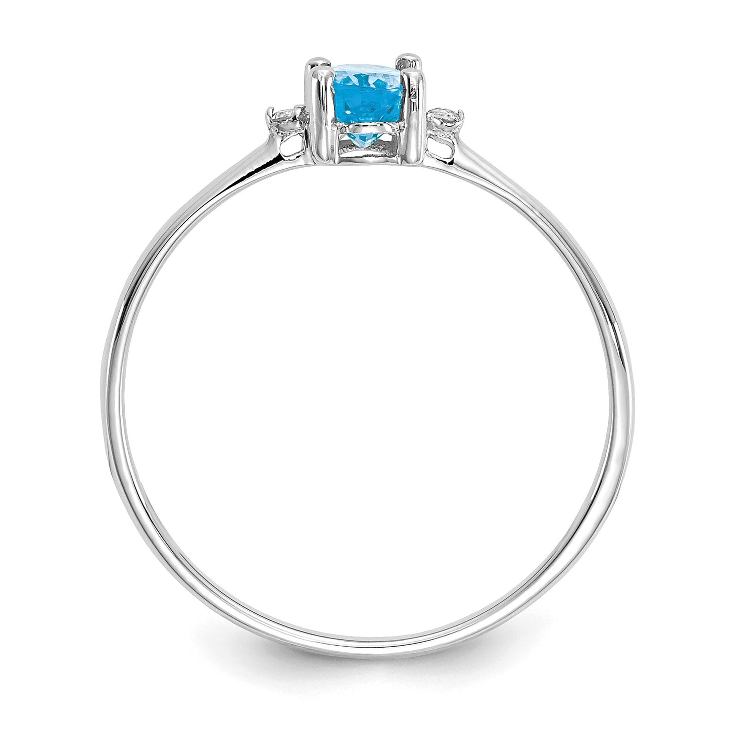14k White Gold Diamond and 6x4 Oval Blue Topaz Birthstone Ring