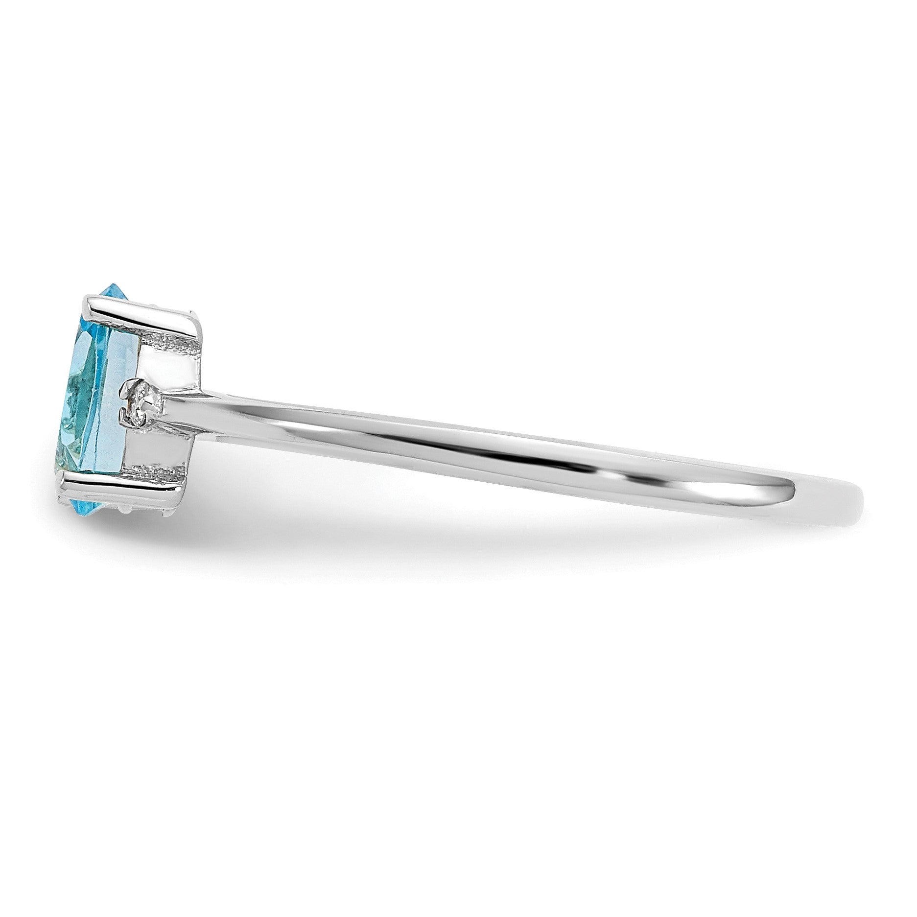 14k White Gold Diamond and 6x4 Oval Blue Topaz Birthstone Ring