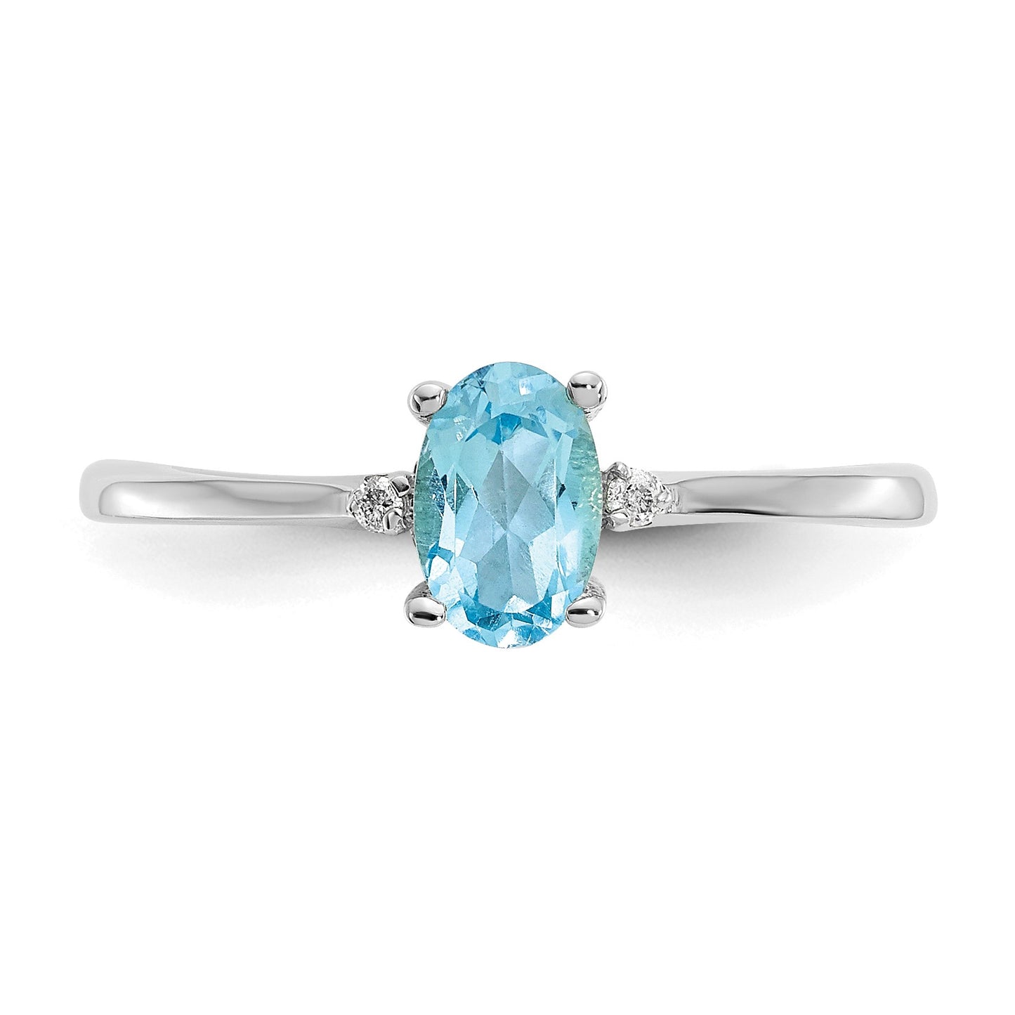 14k White Gold Diamond and 6x4 Oval Blue Topaz Birthstone Ring