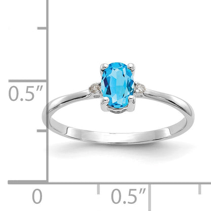 14k White Gold Diamond and 6x4 Oval Blue Topaz Birthstone Ring