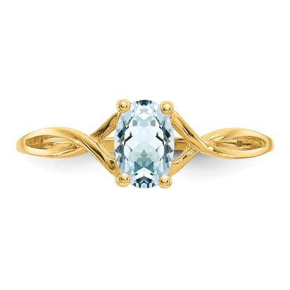 14k 6x4 Oval Aquamarine Birthstone Ring