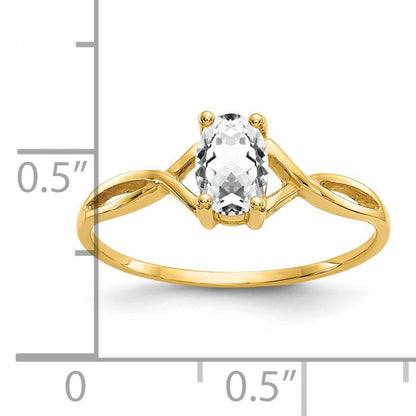 14k 6x4 Oval White Topaz Birthstone Ring