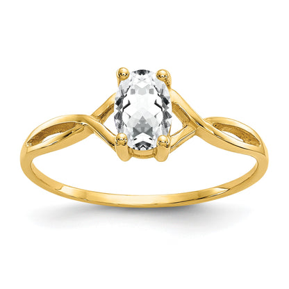 14k 6x4 Oval White Topaz Birthstone Ring