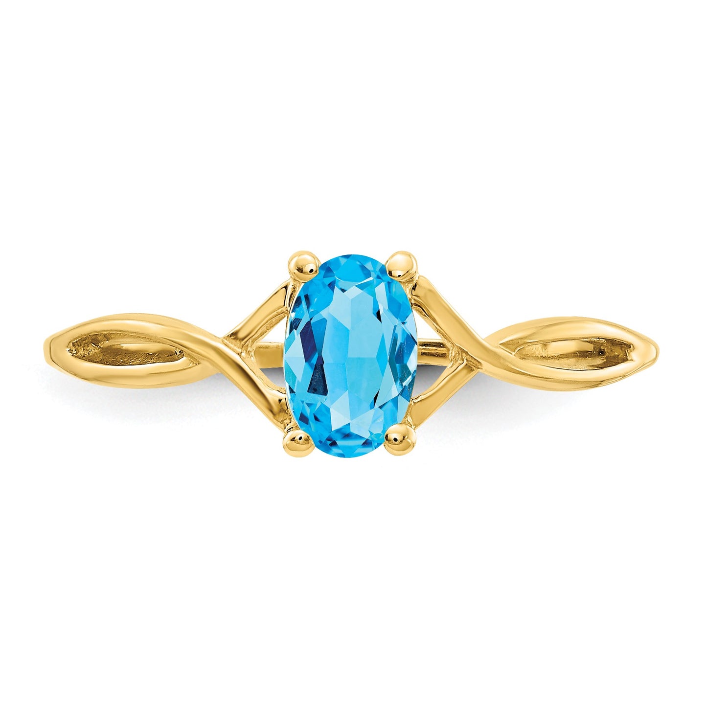14k 6x4 Oval Blue Topaz Birthstone Ring